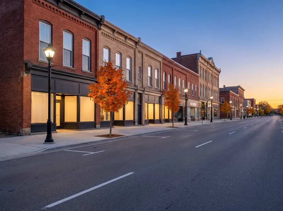 Brick main street at blue hour